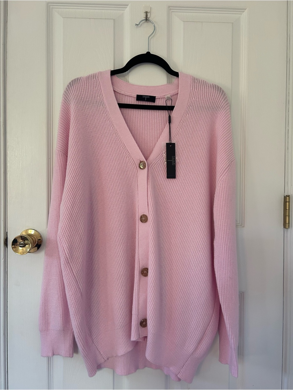 NWT Tahari Pink Oversized Button Front Cardigan Sweater Large